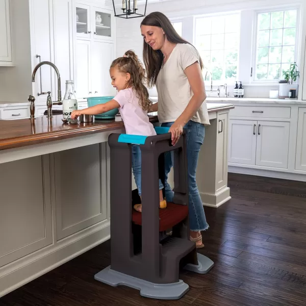 Simplay3 Toddler Tower Montessori Standing Kitchen Step Stool with Sturdy Stabilizing Base and Adjustable Platform 205quot D x 26quot W x 345quot H Ages 18 Months to 5 Years WhiteEspresso Brown