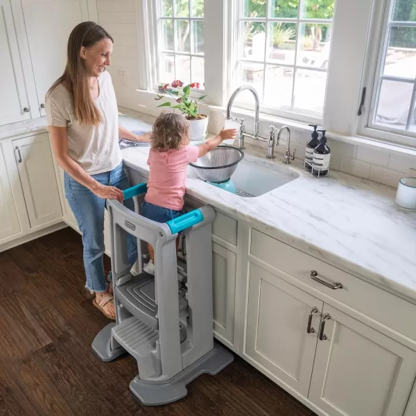 Simplay3 Toddler Tower Montessori Standing Kitchen Step Stool with Sturdy Stabilizing Base and Adjustable Platform 205quot D x 26quot W x 345quot H Ages 18 Months to 5 Years WhiteGray