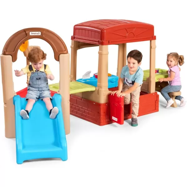 Simplay3 Sunny Slide and Climb Picnic Playhouse  Indoor or Outdoor Backyard Playset for Kids with Kitchen Picnic Table Toddler Slide Working Door Kids Ages 18 Months to 6 Years