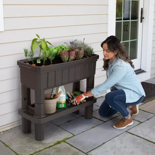 imageSimplay3 American Home Raised Garden Bed Outdoor Planter with Garden Tools Storage Shelf 36quot L x 30quot H Garden Bed Dark Brown