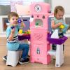 imageSimplay3 Cooking Kids Dinein Kitchen Set with 2Seat Table and 32 pc Kids Kitchen SetPinkPurple