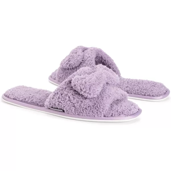 MUK LUKS Kathy Ireland Womens Azalea Toe Bow Slide SlippersPurpleMMUK LUKS Kathy Ireland Womens Azalea Toe Bow Slide SlippersPurpleM