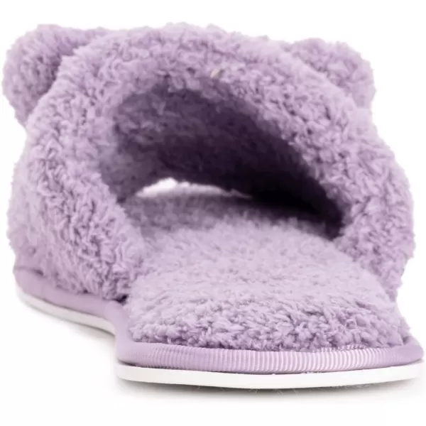 MUK LUKS Kathy Ireland Womens Azalea Toe Bow Slide SlippersPurpleMMUK LUKS Kathy Ireland Womens Azalea Toe Bow Slide SlippersPurpleM