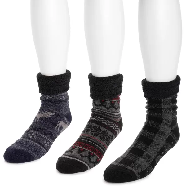 MUK LUKS Mens 3pk Lounge SockDk GreyEbonyTwilight