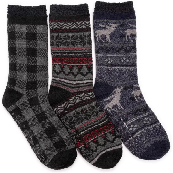 MUK LUKS Mens 3pk Lounge SockDk GreyEbonyTwilight