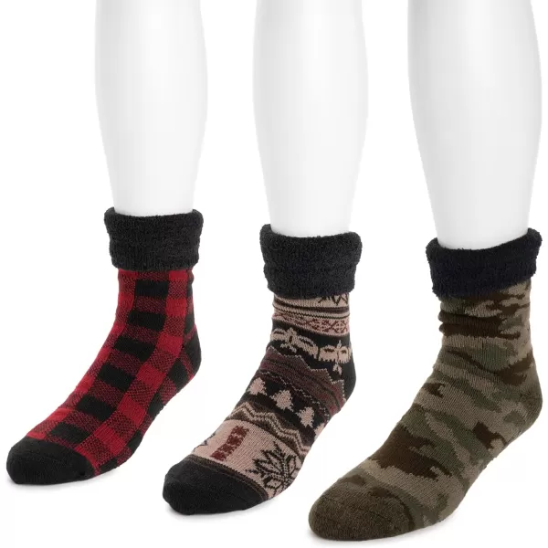 MUK LUKS Mens 3pk Lounge SockGreenRedEbony