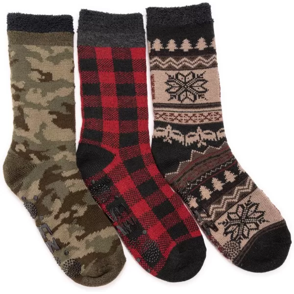 MUK LUKS Mens 3pk Lounge SockGreenRedEbony