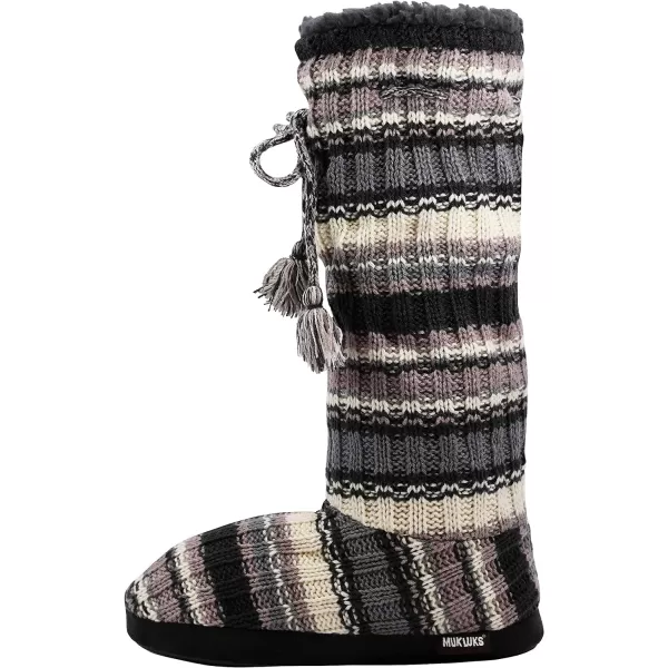 MUK LUKS Womens Tall FleeceLined Slipper BootRib Stripe