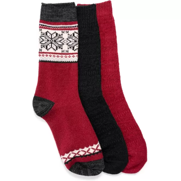 MUK LUKS womens Womens Boot Socks 3pkBlackRedClassic