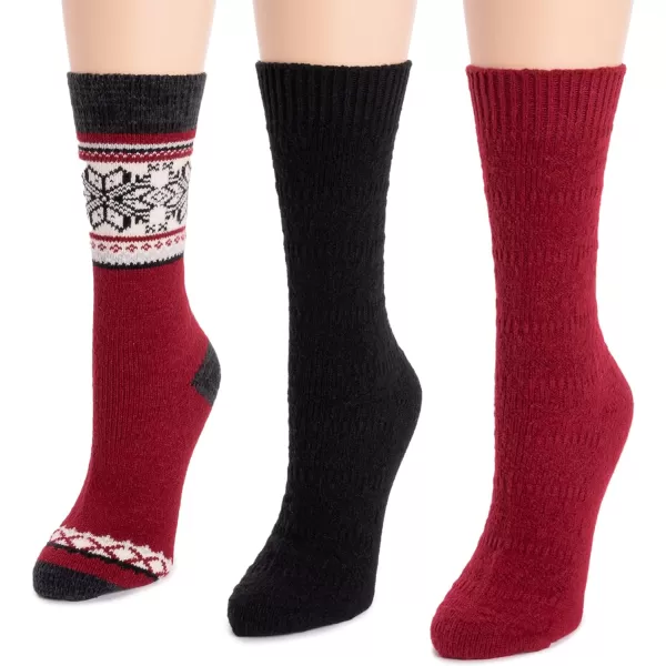 MUK LUKS womens Womens Boot Socks 3pkBlackRedClassic