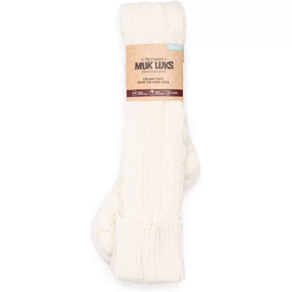 MUK LUKS womens Womens Cable Knit Over the Knee SocksIvory