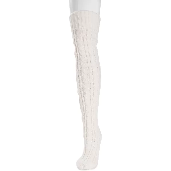 MUK LUKS womens Womens Cable Knit Over the Knee SocksIvory