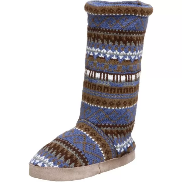 MUK LUKS Crazy Fairisle Knit Toggle BootieBlue Suede