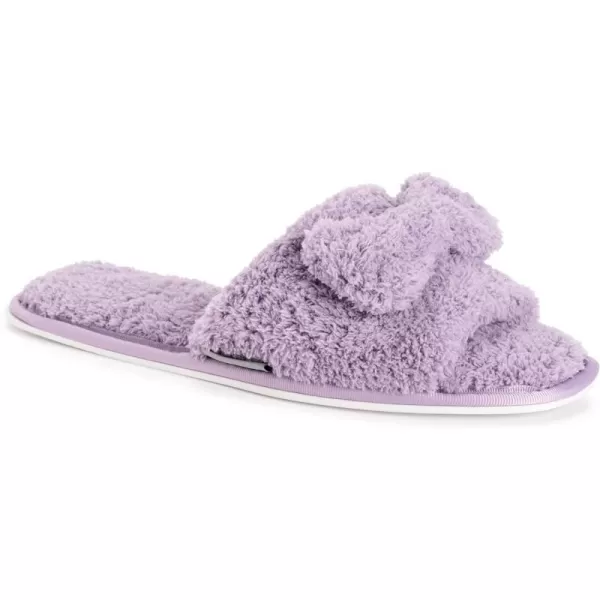 MUK LUKS Kathy Ireland Womens Azalea Toe Bow Slide SlippersPurpleMMUK LUKS Kathy Ireland Womens Azalea Toe Bow Slide SlippersPurpleM