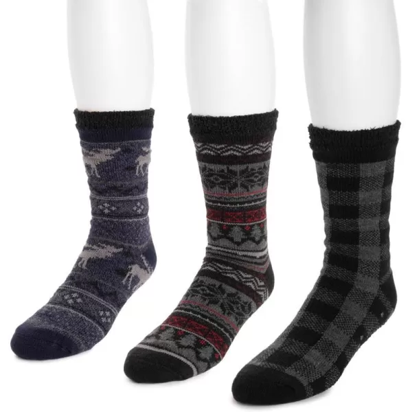 MUK LUKS Mens 3pk Lounge SockDk GreyEbonyTwilight