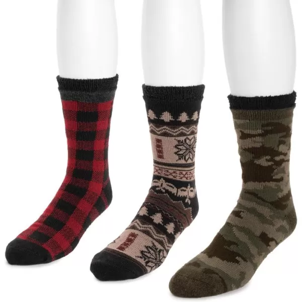 MUK LUKS Mens 3pk Lounge SockGreenRedEbony