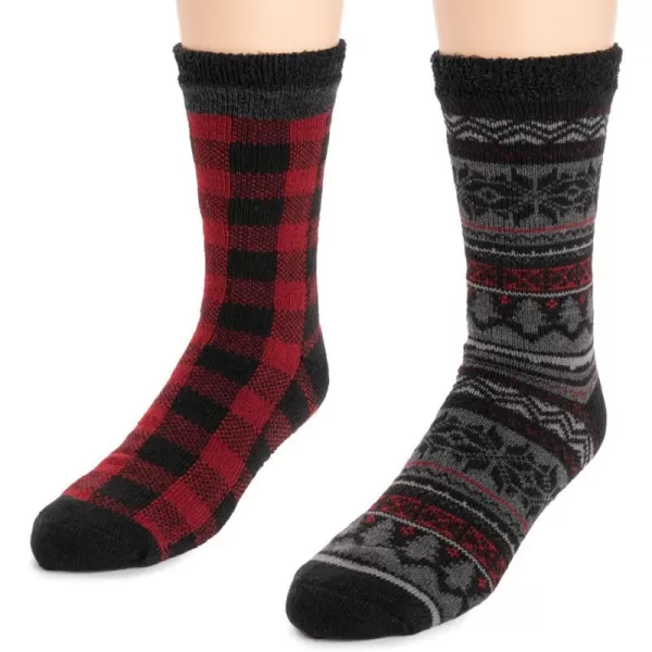 MUK LUKS Mens Fleece Layered Socks 2 Pair PackCandy Apple