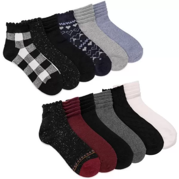 MUK LUKS Womens 12 Pair Pack Mini Crew Socks Ebony Multi One Size Fits MostMUK LUKS Womens 12 Pair Pack Mini Crew Socks Ebony Multi One Size Fits Most