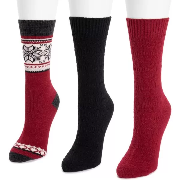 MUK LUKS womens Womens Boot Socks 3pkBlackRedClassic