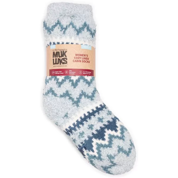 MUK LUKS Womens Cozy Sherpa Lined Cabin Sock 2 Pair PackCameo BluIvry