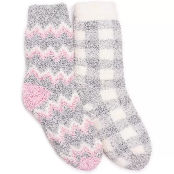 MUK LUKS Womens Cozy Sherpa Lined Cabin Sock 2 Pair PackMd Grey Hthr