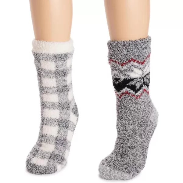 MUK LUKS Womens Cozy Sherpa Lined Cabin Sock 2 Pair PackEbonyIvory