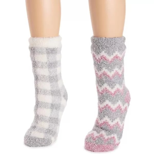 MUK LUKS Womens Cozy Sherpa Lined Cabin Sock 2 Pair PackMd Grey Hthr