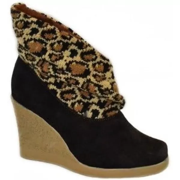 MUK LUKS Womens Leopard Knit Leather Wedge BootJava