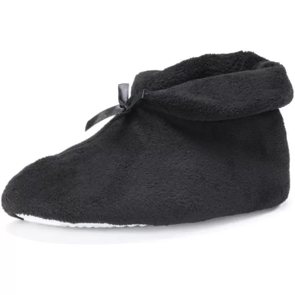 MUK LUKS Womens Micro Chenille Boot with Satin Bow SlipperBlack