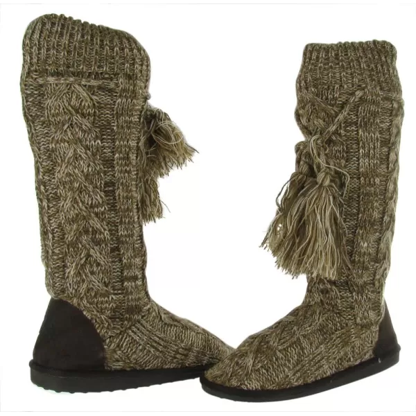 MUK LUKS Womens Marled Celtic Cable BootieCamel Marl