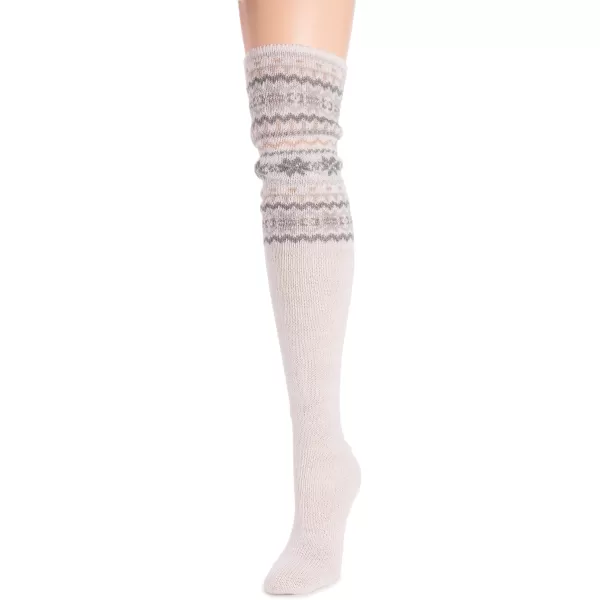 MUK LUKS Womens Patterned Cuff Over The Knee SocksIvory