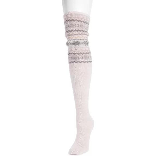 MUK LUKS Womens Patterned Cuff Over The Knee SocksIvory