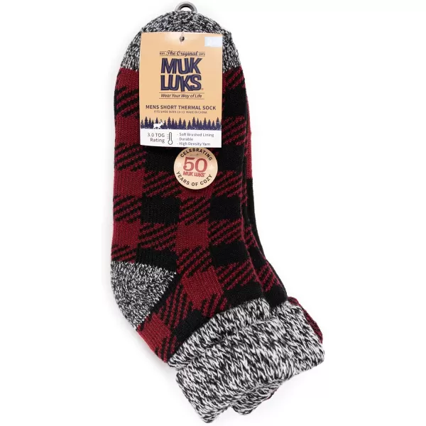 MUK LUKS Mens 2 Pair Pack Short Heat RetainerRed Check