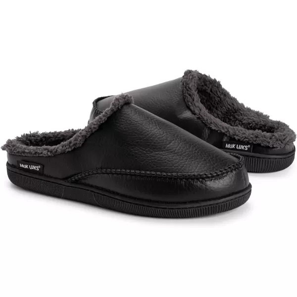 MUK LUKS Mens Faux Leather Clog SlipperBlack