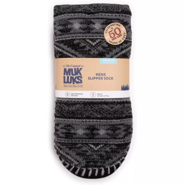 MUK LUKS Mens Slipper Socks CasualEbonyGrey Fairisle