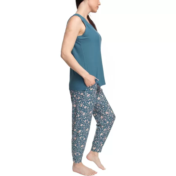 MUK LUKS Sleeveless Tank Top and Jogger Sleep Set with Pockets Sleepwear Lounge SetDenimTropical Floral