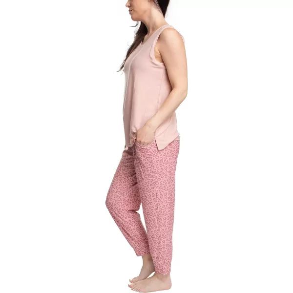 MUK LUKS Sleeveless Tank Top and Jogger Sleep Set with Pockets Sleepwear Lounge SetRose CloudAnimal