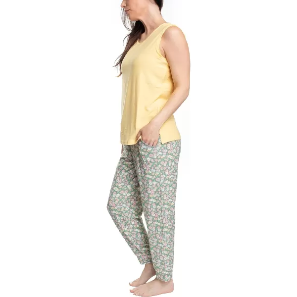 MUK LUKS Sleeveless Tank Top and Jogger Sleep Set with Pockets Sleepwear Lounge SetSaffronFlower