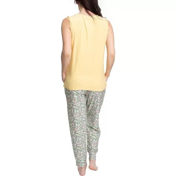 MUK LUKS Sleeveless Tank Top and Jogger Sleep Set with Pockets Sleepwear Lounge SetSaffronFlower