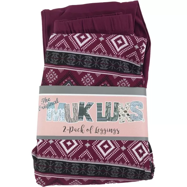 MUK LUKS Women Super Soft Sleepwear Lounging Pattern and Solid Combo Legging 2 PackSpiced FairslePurple