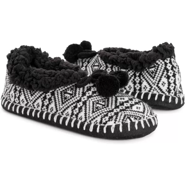 MUK LUKS Womens Ballerina SlippersBlackWhite