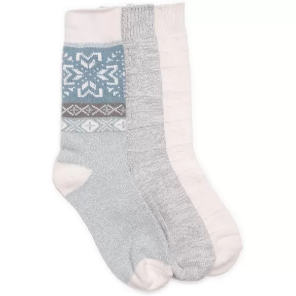 MUK LUKS Womens Boot Socks 3 Pair PackBlueGreyIvory