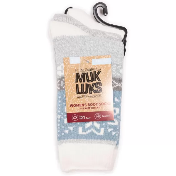 MUK LUKS Womens Boot Socks 3 Pair PackBlueGreyIvory