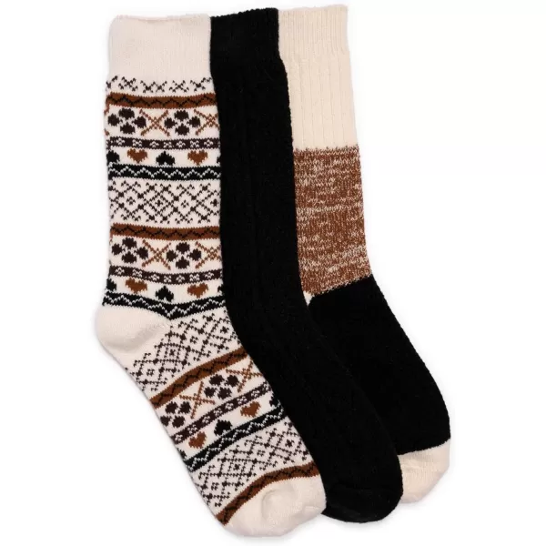 MUK LUKS Womens Boot Socks 3 Pair PackBrwnBlkCream