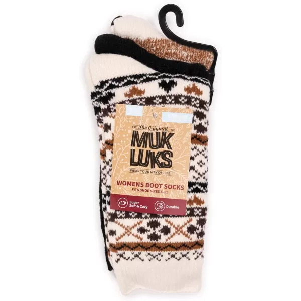 MUK LUKS Womens Boot Socks 3 Pair PackBrwnBlkCream