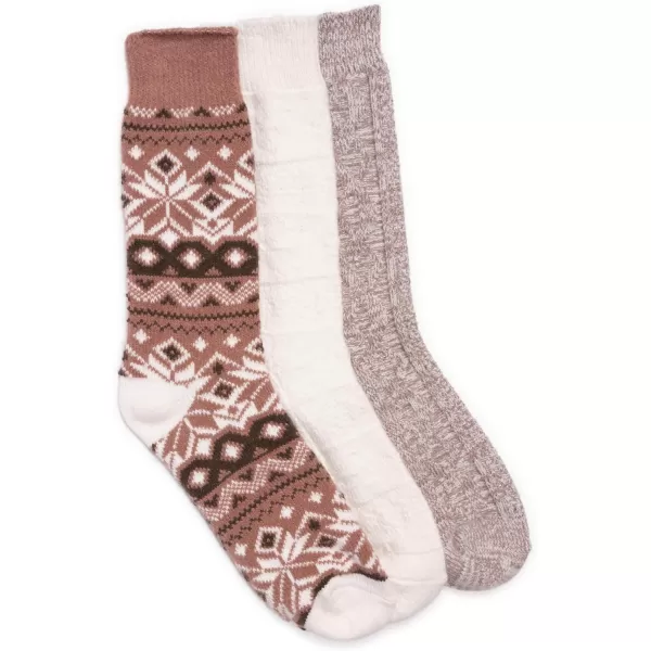 MUK LUKS Womens Boot Socks 3 Pair PackPinkIvory