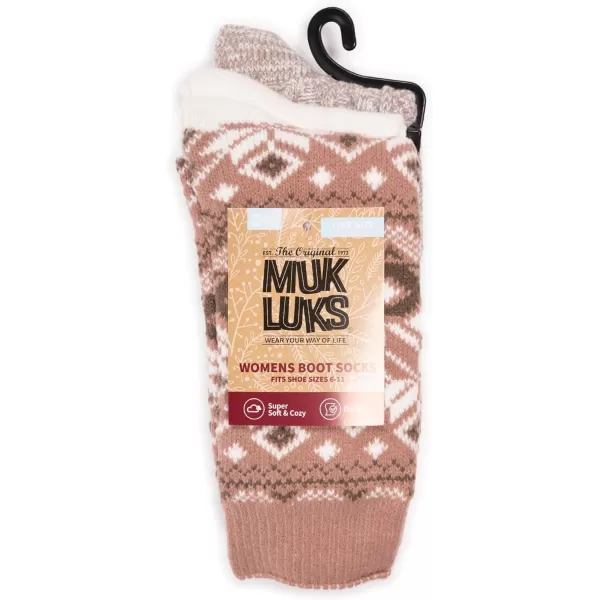 MUK LUKS Womens Boot Socks 3 Pair PackPinkIvory