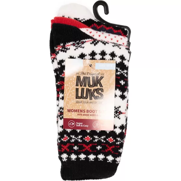 MUK LUKS Womens Boot Socks 3 Pair PackRedBlkIvory