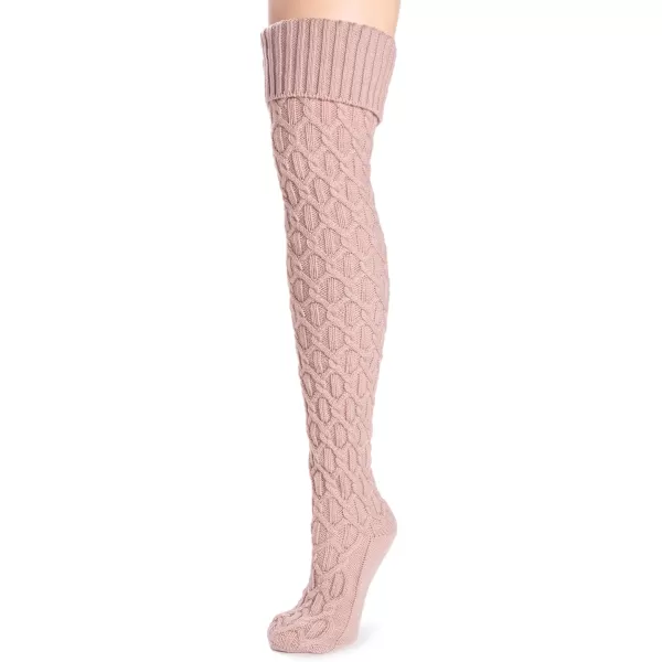 MUK LUKS Womens Chunky Cable Over The Knee SocksPale Mauve