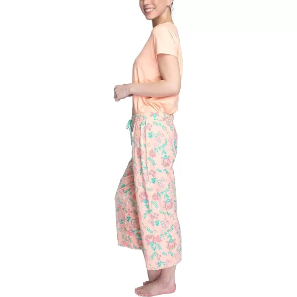 MUK LUKS Womens Feel Good Happy Cloud Knit Short Sleeve 22 Capri Pant Sleep Set Multiple Colors Multiple SizesPeachFloral